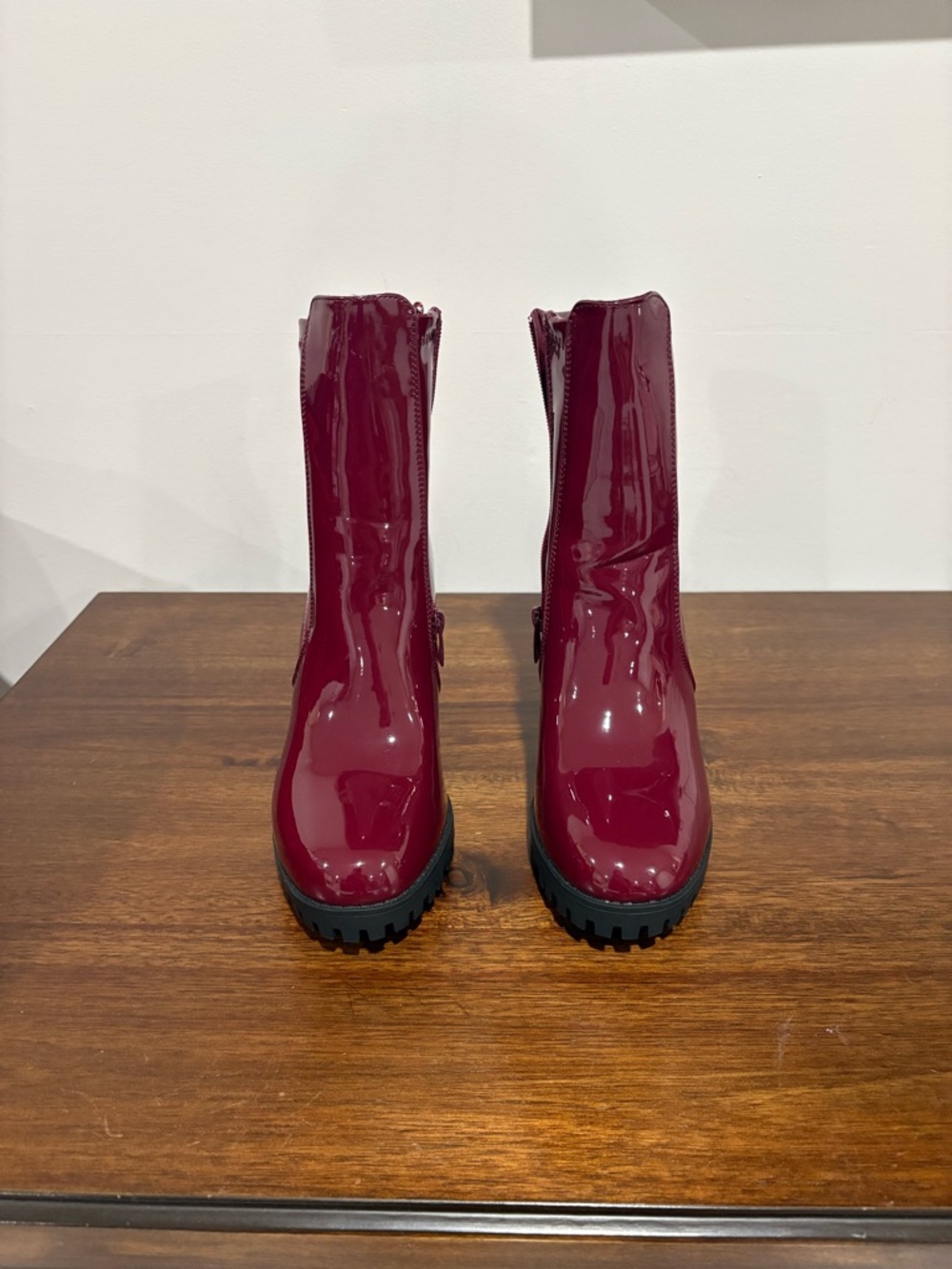 Top Moda -Leslie Patent Burgundy Platform Ankle Boots